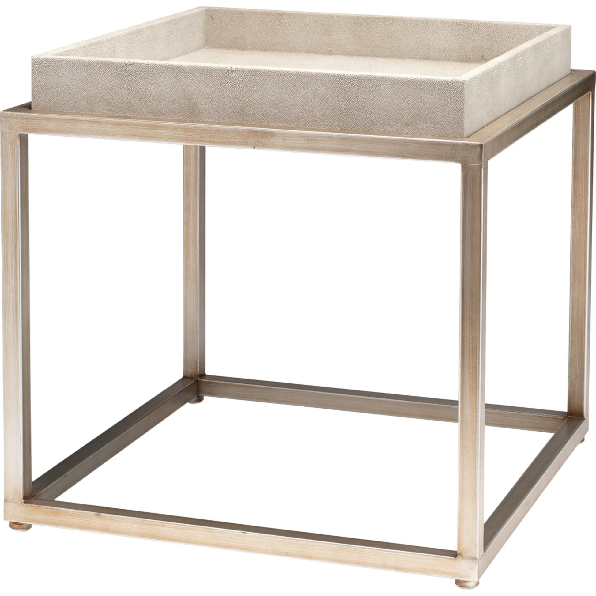 Jax Square Side Table by The Livingston Collection in ivory faux shagreen, antique brass metal. Made from faux shagreen, metal in a transitional style.