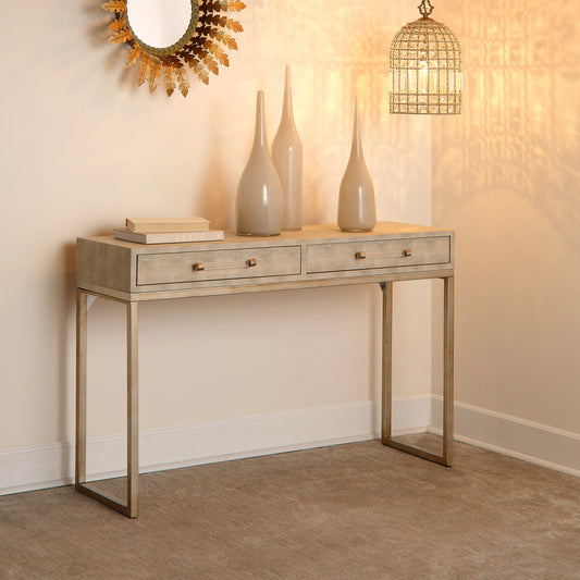 Kain Console by The Livingston Collection. Made from iron, faux patterned leather in a transitional style.