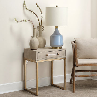 Kain Side Table by Lifestyle by JY in cream. Made from iron, faux patterned leather in a transitional style.