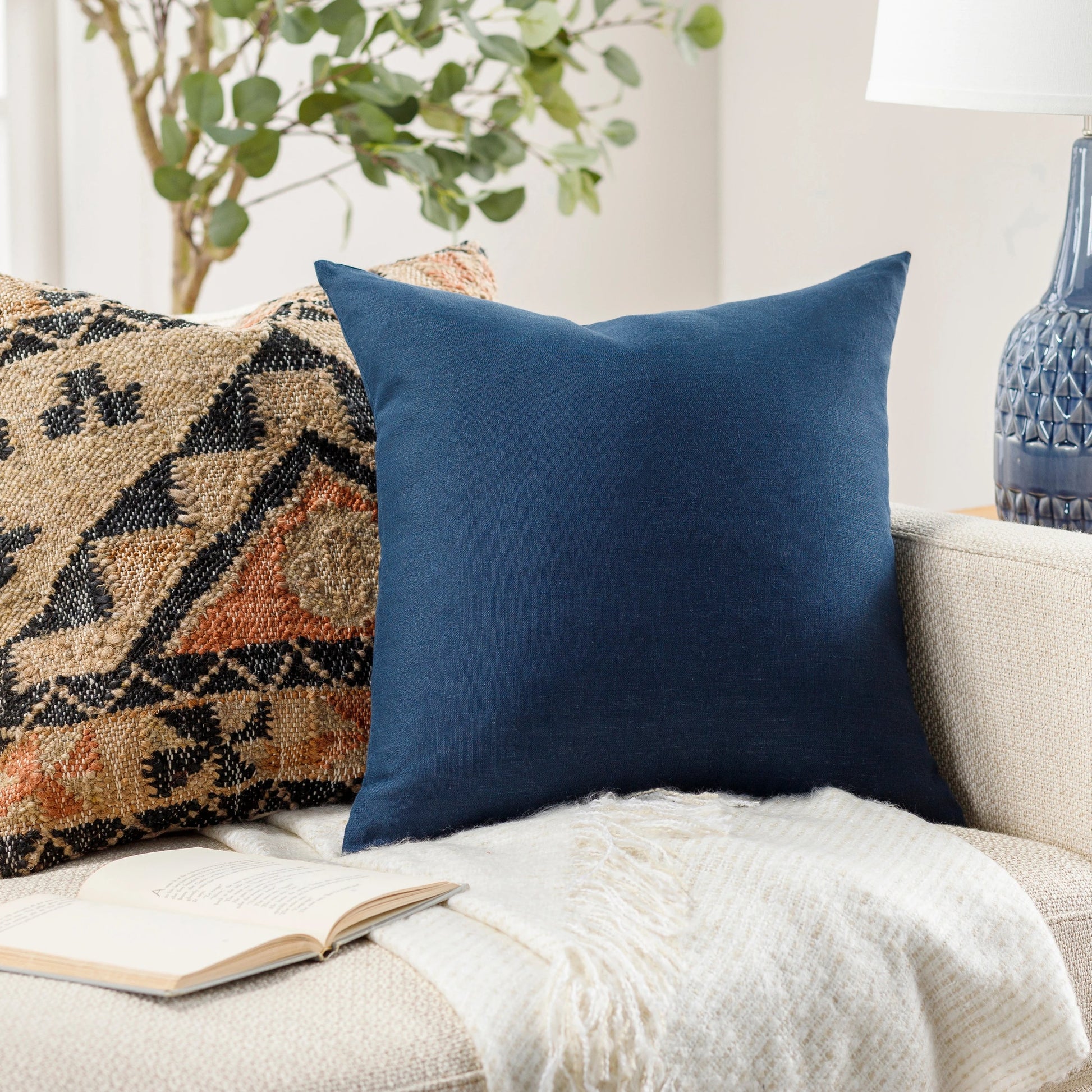 Linen Solid Pillow - 19229 by Livabliss in null. Made from front: 100% linen, back: 100% linen in a modern style.