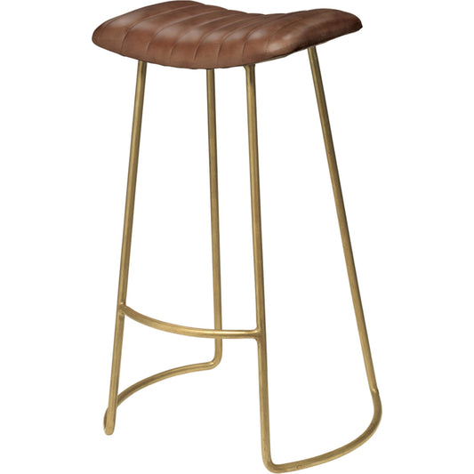 Luke Bar Stool by The Livingston Collection in buff leather, gold iron. Made from leather, iron in a modern style.