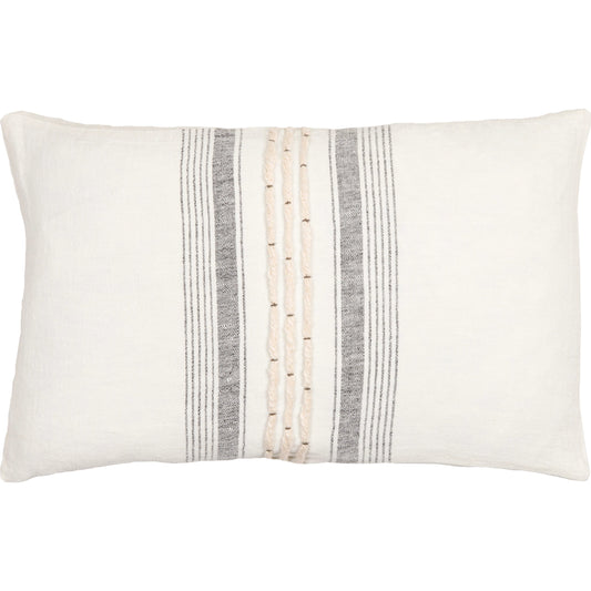 Linen Stripe Embellished Pillow - 33448 by Surya in cream, black. Made from front: 100% linen, back: 100% linen in a unique style.