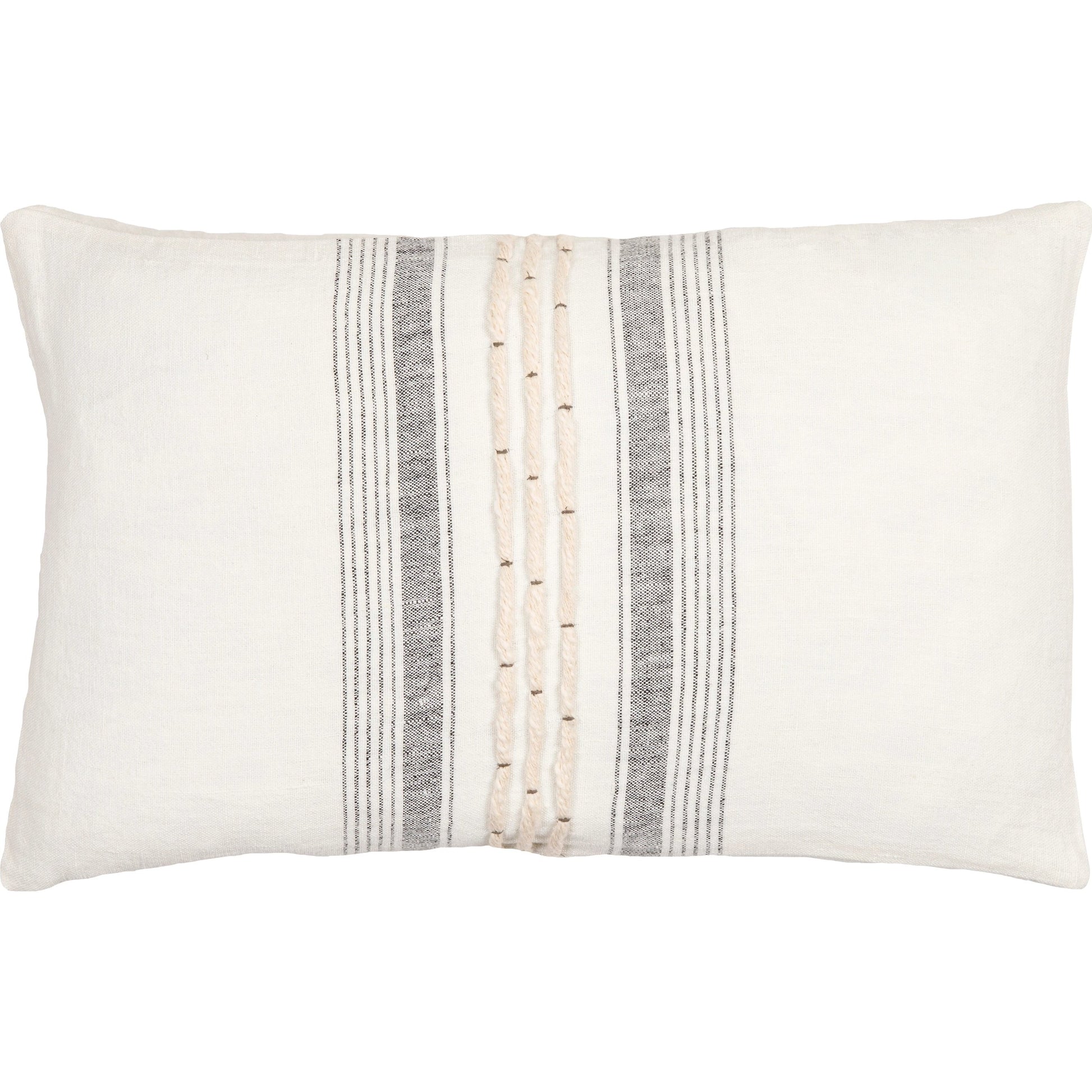 Linen Stripe Embellished Pillow - 33448 by Surya in cream, black. Made from 100% linen in a cottage & farmhouse style.