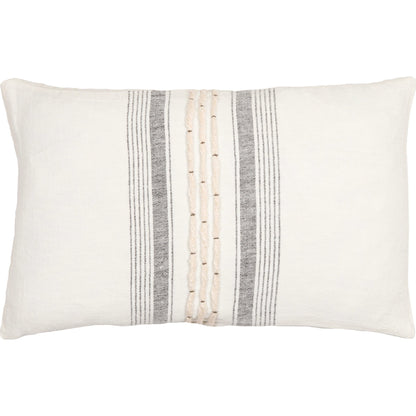 Linen Stripe Embellished Pillow - 33448 by Surya in cream, black. Made from 100% linen in a cottage & farmhouse style.
