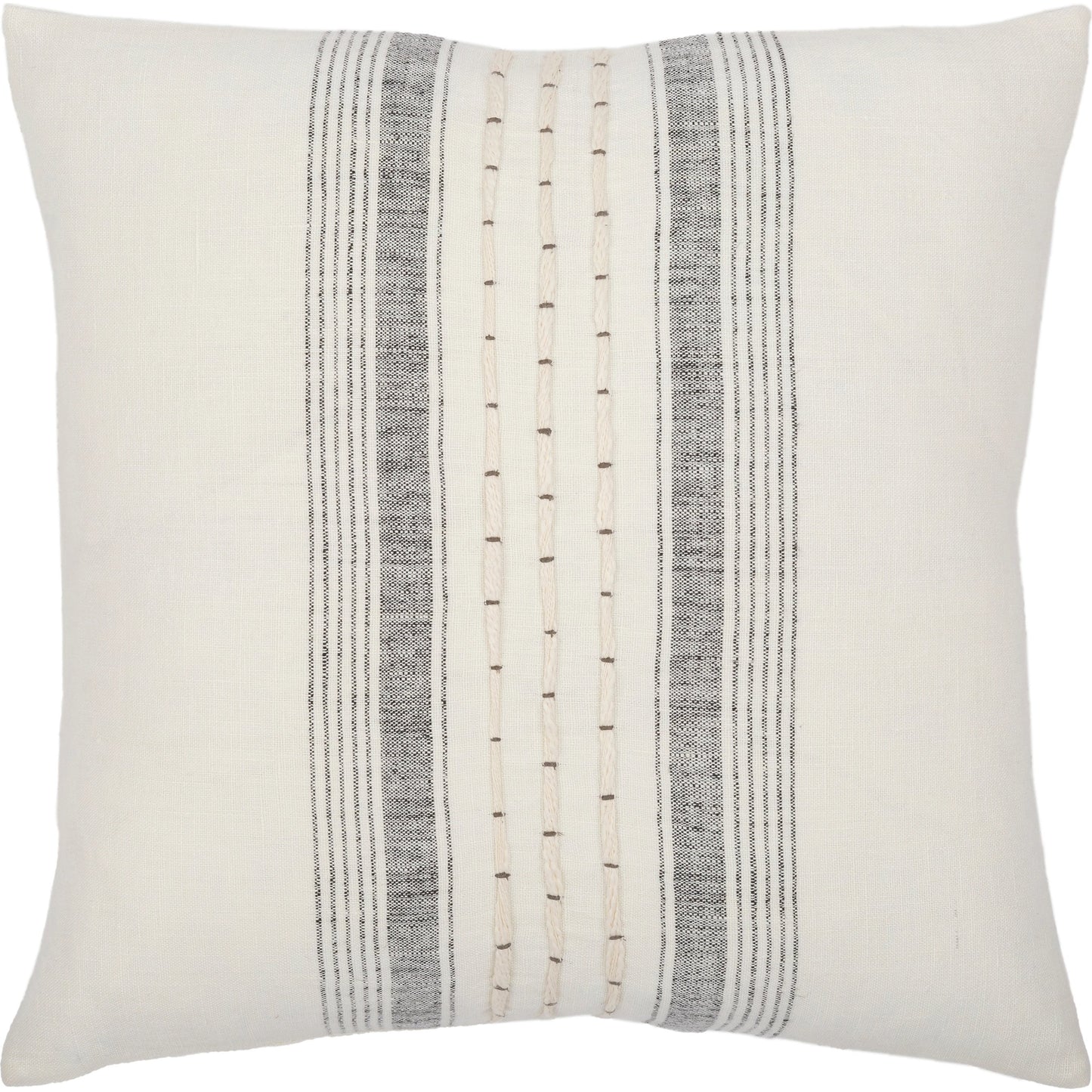 002 SI-1885257,SI-1885258,SI-1885259,SI-1885260,SI-1885261,SI-1885262 | Primary Silo | Linen Stripe Embellished Pillow - 33448 by Surya in cream, black. Made from 100% linen in a cottage & farmhouse style.