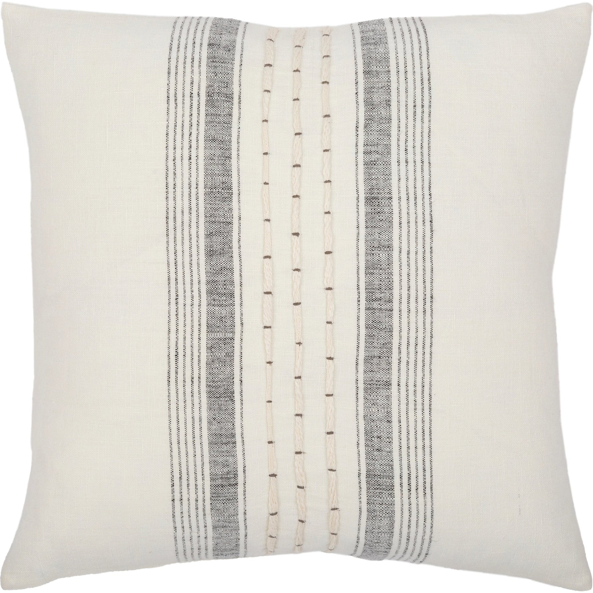 Linen Stripe Embellished Pillow - 33448 by Surya in cream, black. Made from 100% linen in a cottage & farmhouse style.