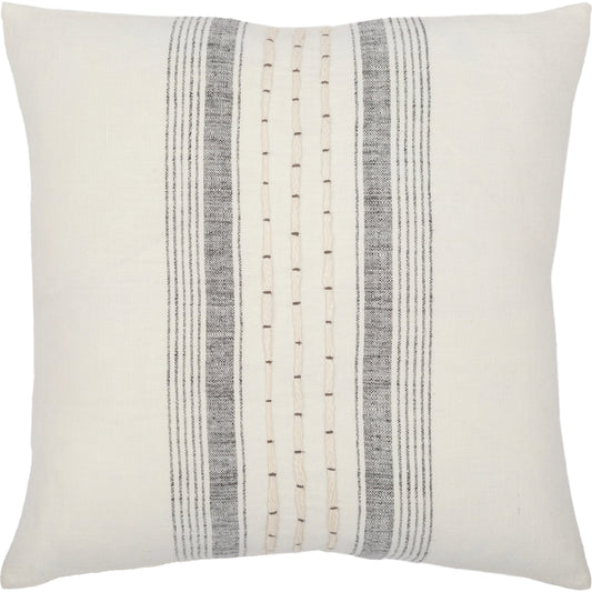 Linen Stripe Embellished Pillow - 33448 by Surya in cream, black. Made from 100% linen in a cottage & farmhouse style.