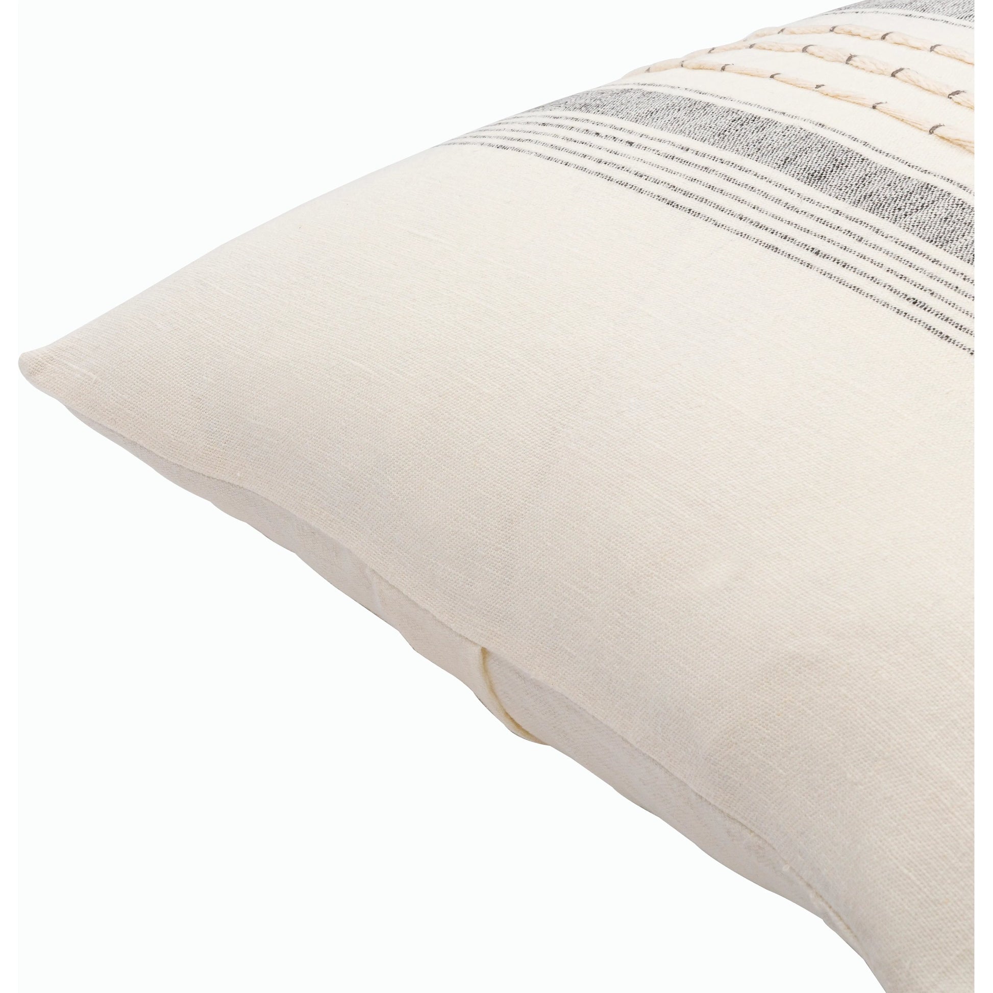 Linen Stripe Embellished Pillow - 33448 by Surya in cream, black. Made from 100% linen in a cottage & farmhouse style.