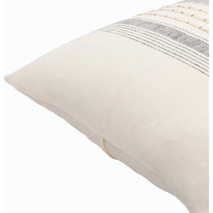 Linen Stripe Embellished Pillow - 33448 by Surya in cream, black. Made from 100% linen in a cottage & farmhouse style.