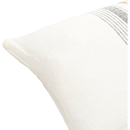 Linen Stripe Embellished Pillow - 33448 by Surya in cream, black. Made from 100% linen in a cottage & farmhouse style.