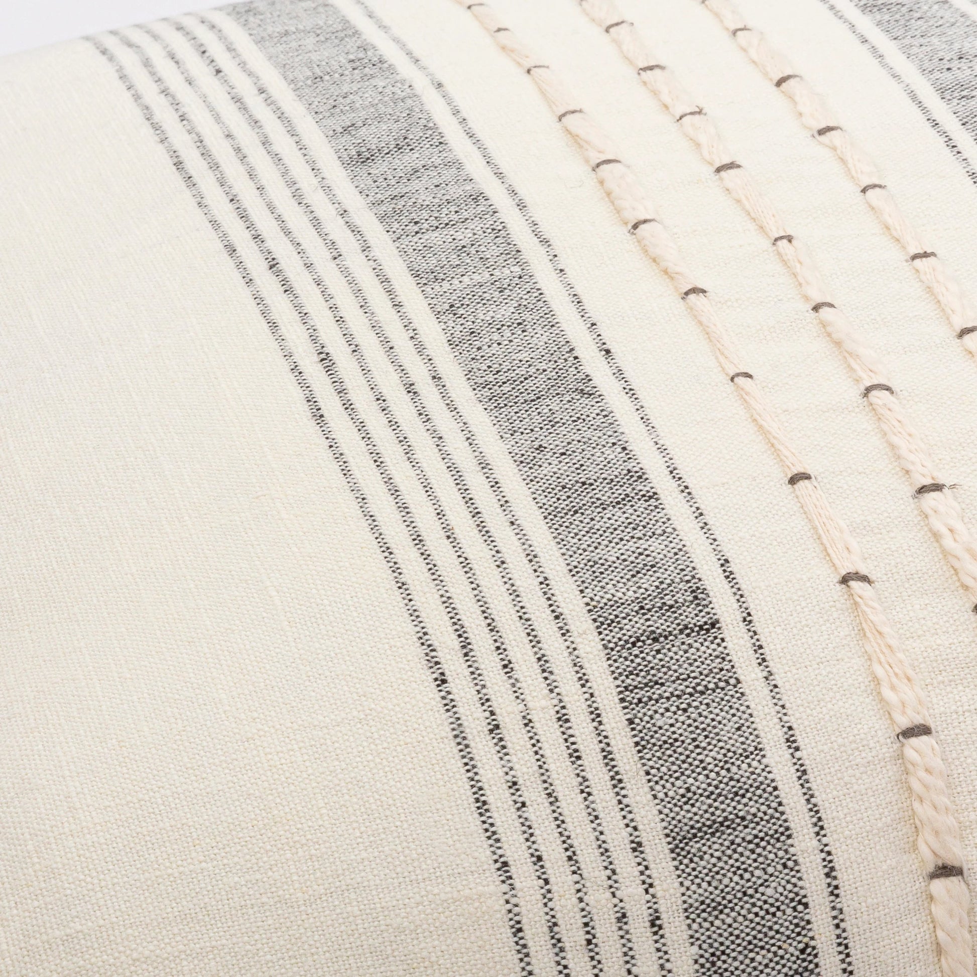Linen Stripe Embellished Pillow - 33448 by Surya in cream, black. Made from 100% linen in a cottage & farmhouse style.