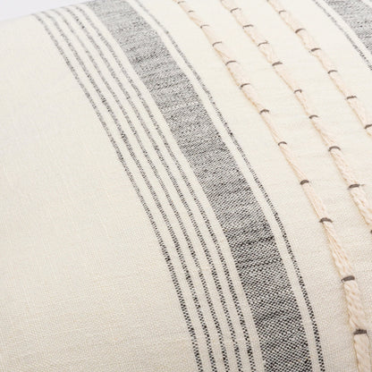 Linen Stripe Embellished Pillow - 33448 by Surya in cream, black. Made from 100% linen in a cottage & farmhouse style.