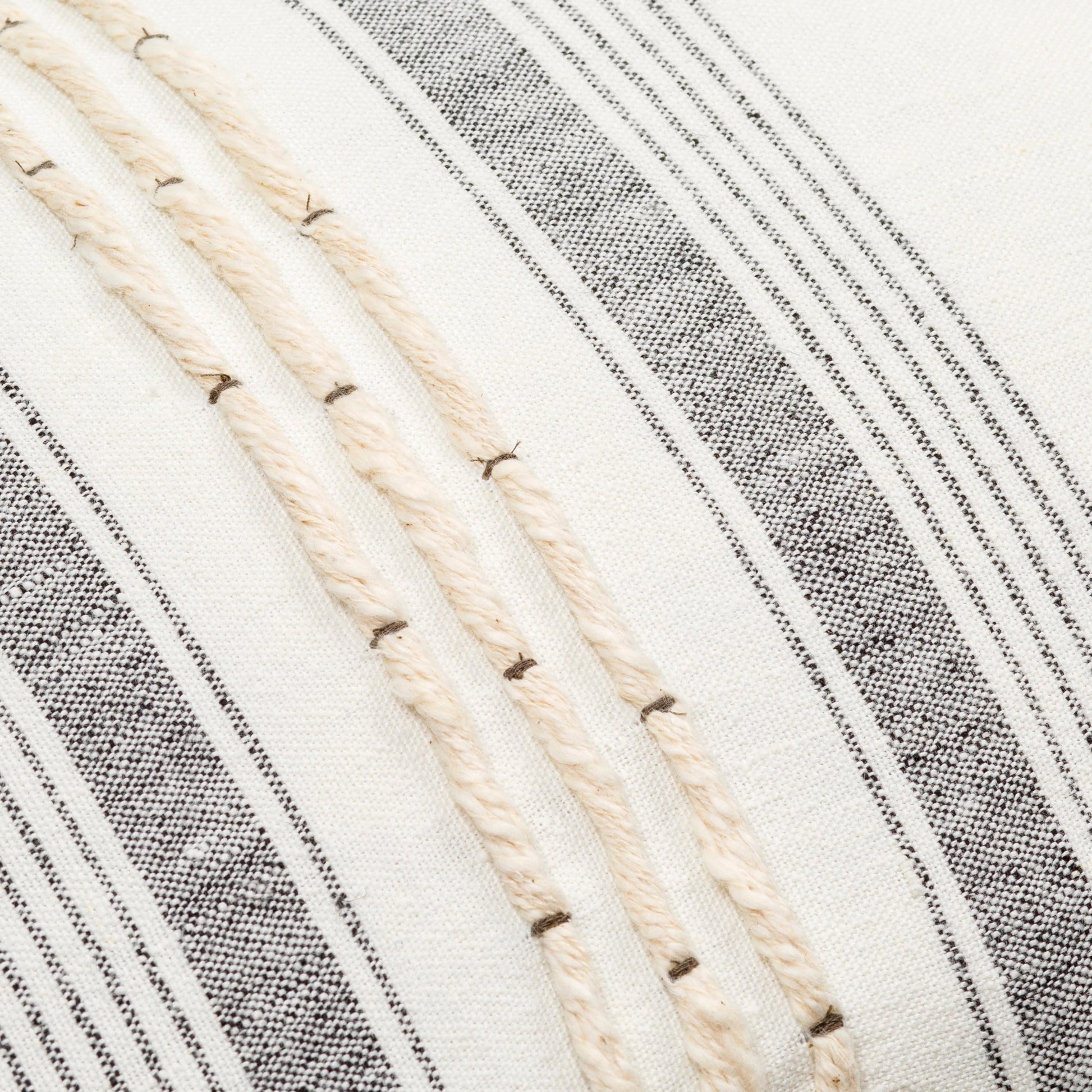 Linen Stripe Embellished Pillow - 33448 by Surya in cream, black. Made from 100% linen in a cottage & farmhouse style.