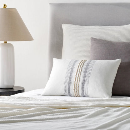 Linen Stripe Embellished Pillow - 33448 by Surya in cream, black. Made from 100% linen in a cottage & farmhouse style.