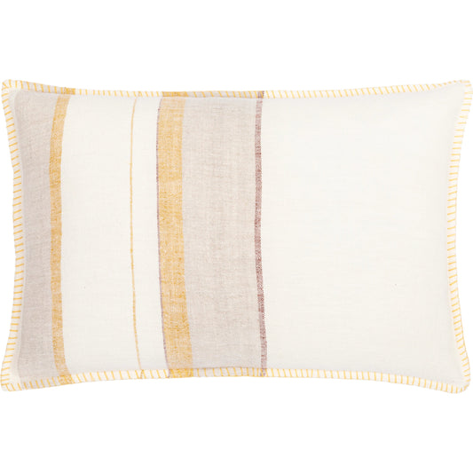 Linen Stripe Embellished Pillow - 22545 by Surya in cream, mustard, orange, medium gray, rust. Made from 100% linen in a cottage & farmhouse style.