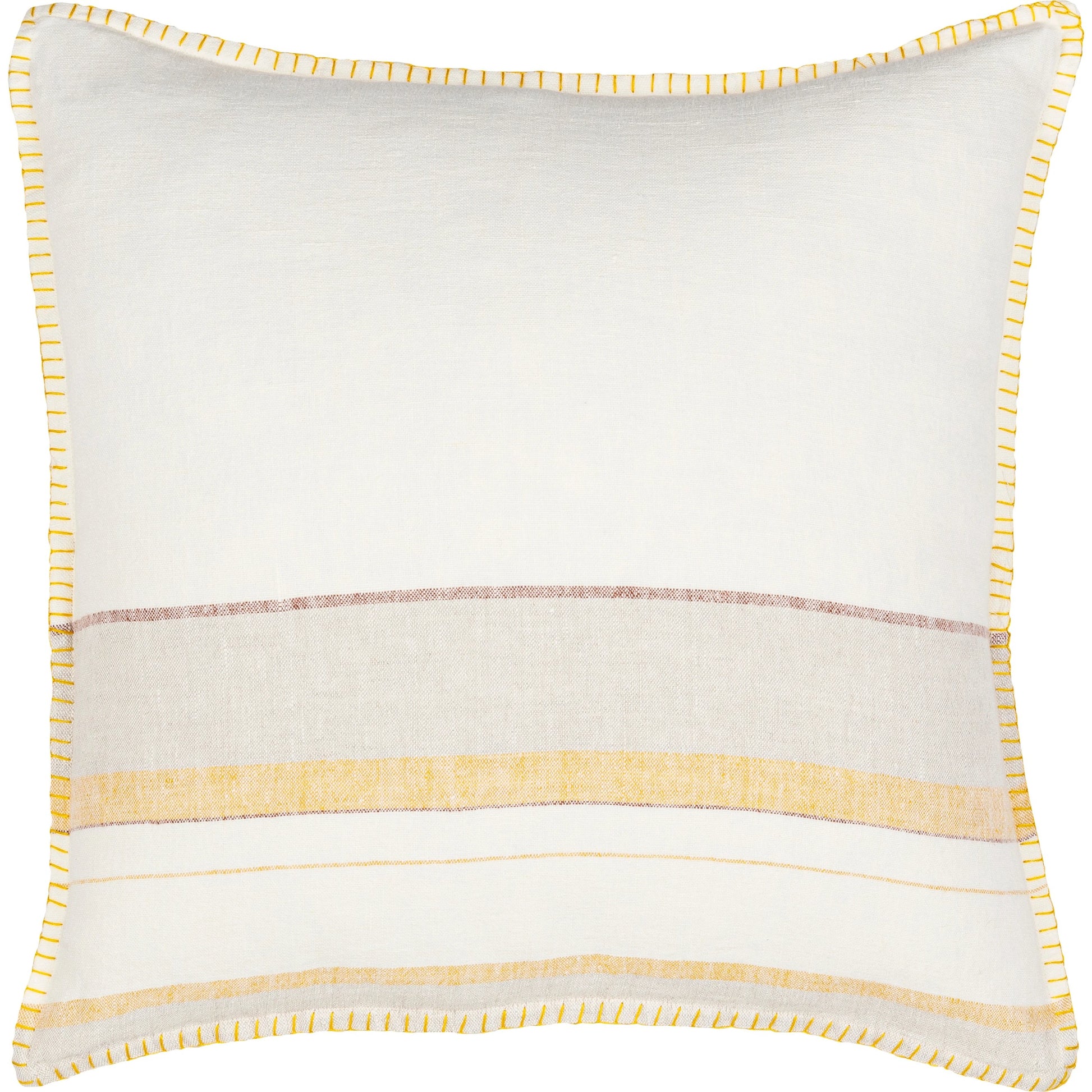 Linen Stripe Embellished Pillow - 22545 by Surya in cream, mustard, orange, medium gray, rust. Made from 100% linen in a cottage & farmhouse style.