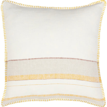 Linen Stripe Embellished Pillow - 22545 by Surya in cream, mustard, orange, medium gray, rust. Made from 100% linen in a cottage & farmhouse style.
