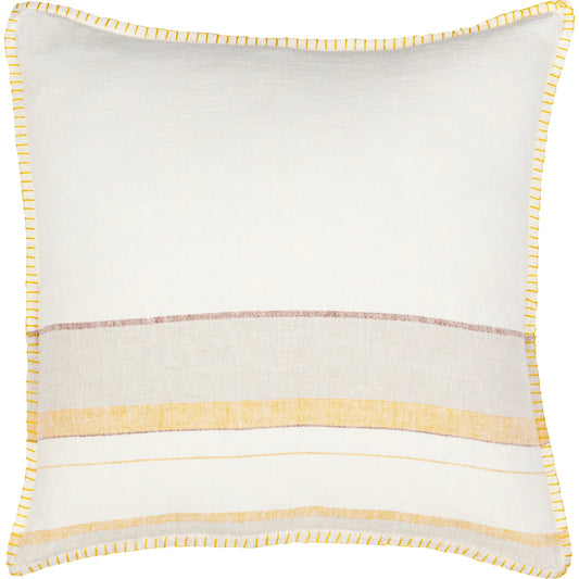 Linen Stripe Embellished Pillow - 22545 by Surya in cream, mustard. Made from 100% linen in a cottage & farmhouse style.