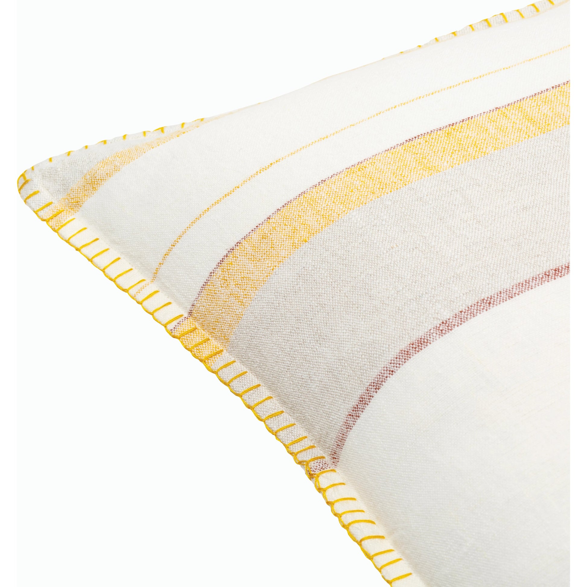 Linen Stripe Embellished Pillow - 22545 by Surya in cream, mustard, orange, medium gray, rust. Made from 100% linen in a cottage & farmhouse style.