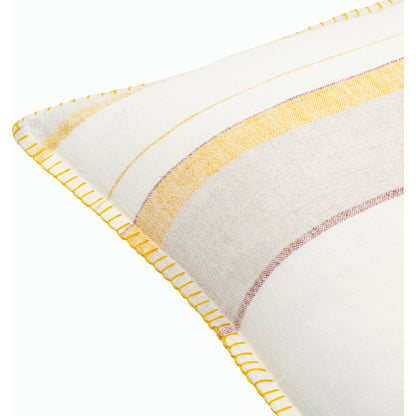 Linen Stripe Embellished Pillow - 22545 by Surya in cream, mustard, orange, medium gray, rust. Made from 100% linen in a cottage & farmhouse style.
