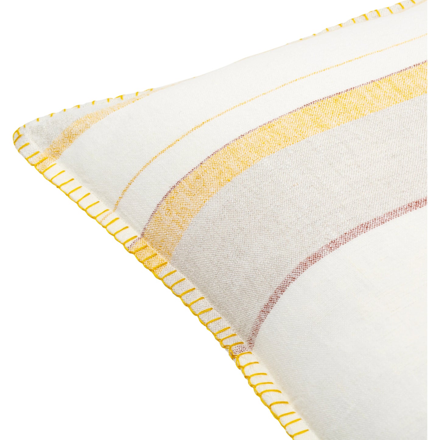 005 SI-1885265,SI-1885266,SI-1885267,SI-1885268,SI-1885269,SI-1885270 | Closeup | Linen Stripe Embellished Pillow - 22545 by Surya in cream, mustard, orange, medium gray, rust. Made from 100% linen in a cottage & farmhouse style.