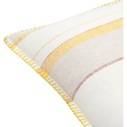 Linen Stripe Embellished Pillow - 22545 by Surya in cream, mustard, orange, medium gray, rust. Made from 100% linen in a cottage & farmhouse style.