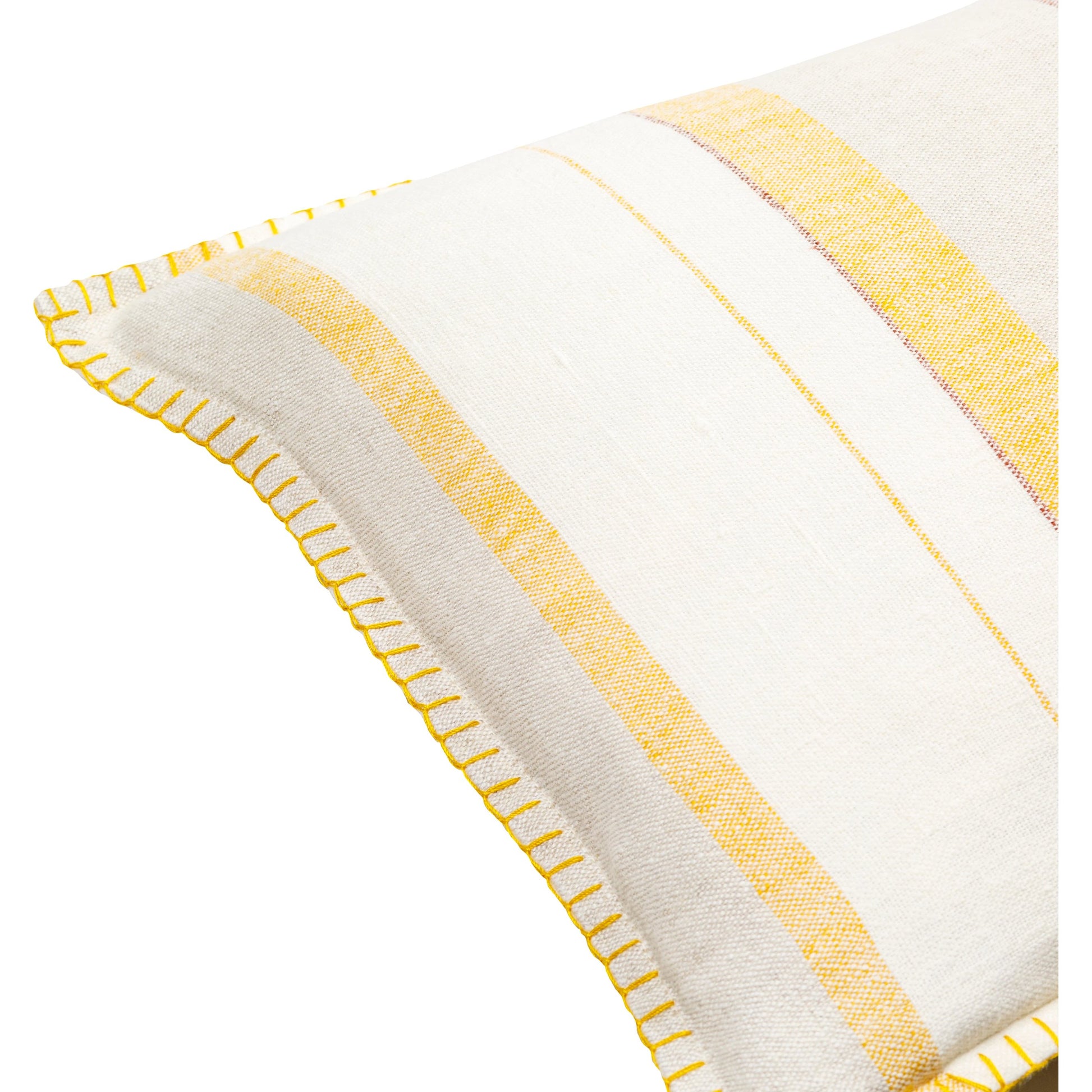Linen Stripe Embellished Pillow - 22545 by Surya in cream, mustard, orange, medium gray, rust. Made from 100% linen in a cottage & farmhouse style.