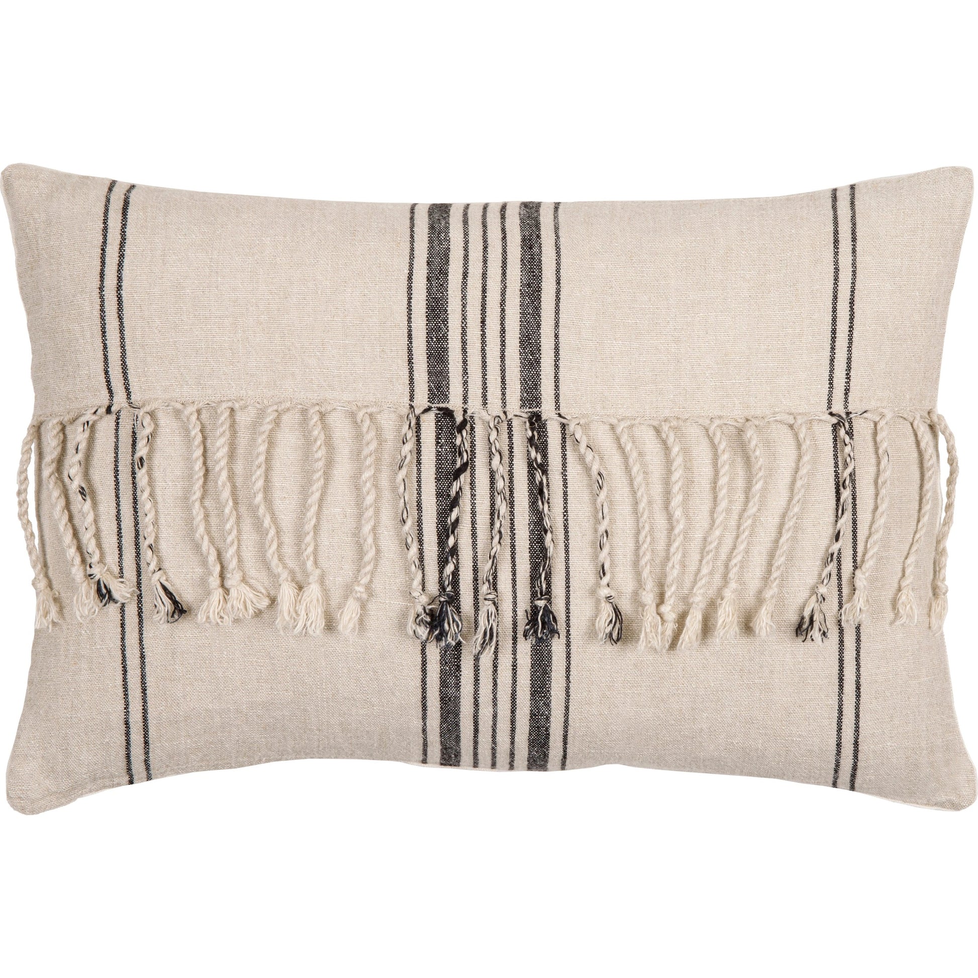 Linen Stripe Embellished Pillow - 13701 by Surya in light beige, black, oatmeal. Made from 100% linen in a eclectic & global style.