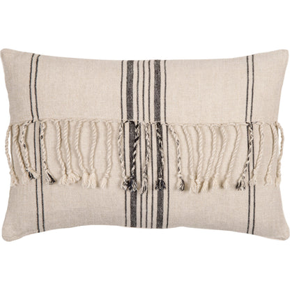 Linen Stripe Embellished Pillow - 13701 by Surya in light beige, black, oatmeal. Made from 100% linen in a eclectic & global style.
