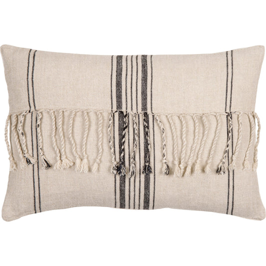 Linen Stripe Embellished Pillow - 13701 by Surya in cream, light beige. Made from 100% linen in a eclectic & global style.