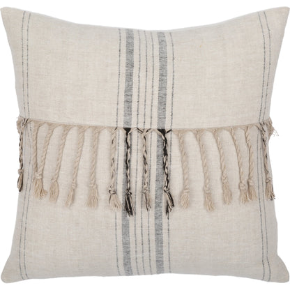 Linen Stripe Embellished Pillow - 13701 by Surya in light beige, black, oatmeal. Made from 100% linen in a eclectic & global style.