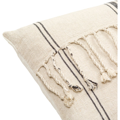 Linen Stripe Embellished Pillow - 13701 by Surya in light beige, black, oatmeal. Made from 100% linen in a eclectic & global style.