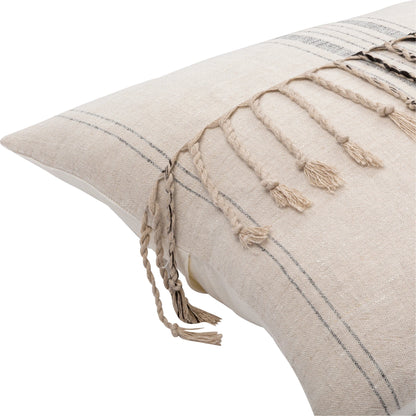Linen Stripe Embellished Pillow - 13701 by Surya in light beige, black, oatmeal. Made from 100% linen in a eclectic & global style.