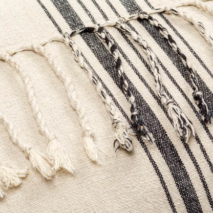 Linen Stripe Embellished Pillow - 13701 by Surya in light beige, black, oatmeal. Made from 100% linen in a eclectic & global style.