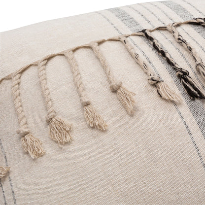 Linen Stripe Embellished Pillow - 13701 by Surya in light beige, black, oatmeal. Made from 100% linen in a eclectic & global style.