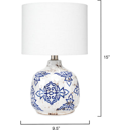 Ruby Table Lamp by Lifestyle by JY in white, blue patterned ceramic. Made from ceramic, cotton in a cottage & farmhouse style.