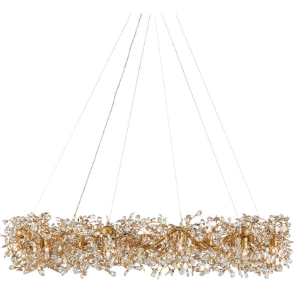 Crystal Bud Ring Chandelier by Currey and Company in clear, brass. Made from crystal, wrought iron in a modern style.