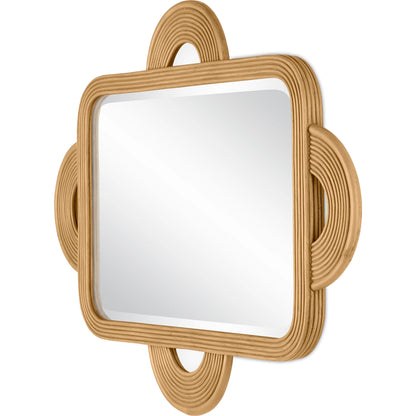 Santos Rectangular Mirror by Currey and Company in navy. Made from rattan, mahogany, glass in a modern style.