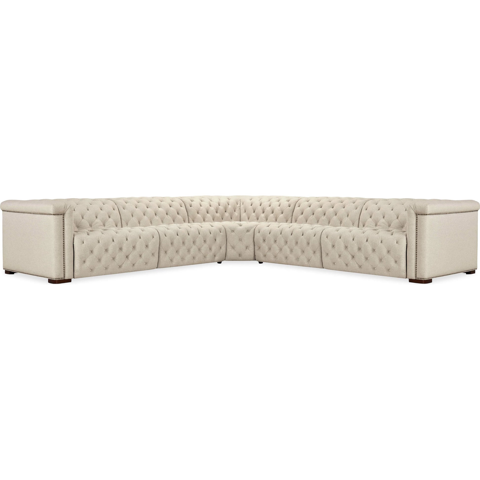 Savion Deux 5 Seat Sectional with Four Power Recliners and Six Power Headrests by Hooker Furniture in dark wood. Made from unique in a traditional style.