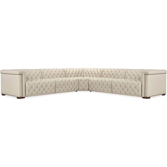 Savion Deux 5 Seat Sectional with Four Power Recliners and Six Power Headrests by Hooker Furniture in dark wood. Made from unique in a unique style.