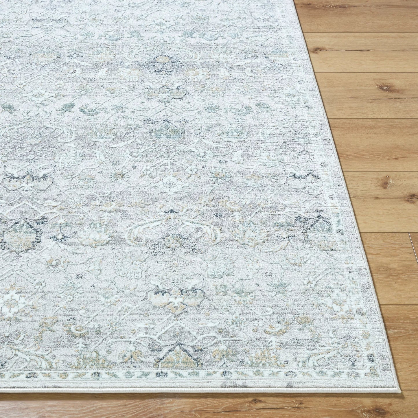 002 SI-2245991,SI-2245992,SI-2245993 | Closeup | Lorenz LTZ-2301 Rug by Livabliss in light sage, light gray, gray, ivory, sage. Made from polypropylene, polyester in a unique style.