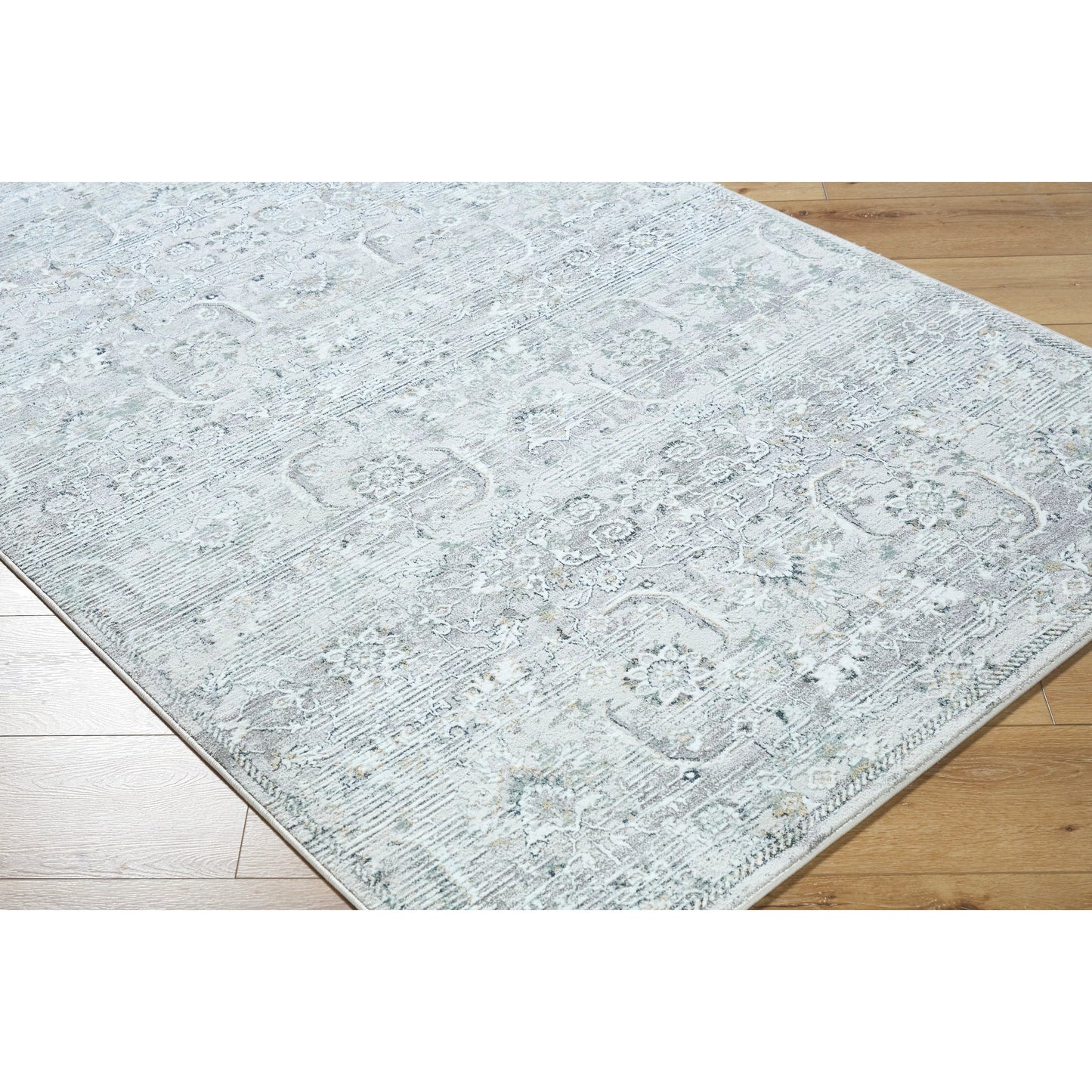 002 SI-2245994,SI-2245995,SI-2245996 | Closeup | Lorenz 557261 Rug by Livabliss in light sage, ivory, light gray, gray, sage. Made from polypropylene, polyester in a unique style.
