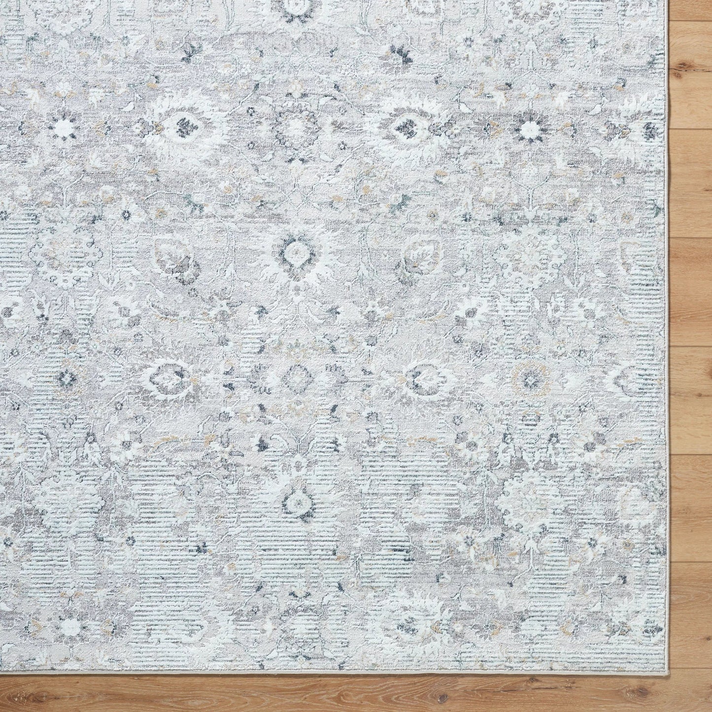 006 SI-2245997,SI-2245998,SI-2245999 | Closeup | Lorenz 557266 Rug by Livabliss in light sage, ivory, light gray, gray, deep teal. Made from polypropylene, polyester in a unique style.