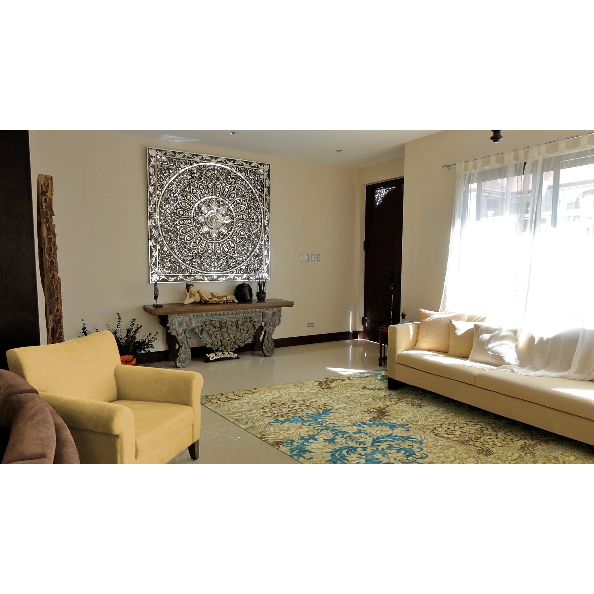 Qing Transitional & Botanical Rug - 6062F by Feizy in tan, brown, blue. Made from wool, viscose in a unique style.