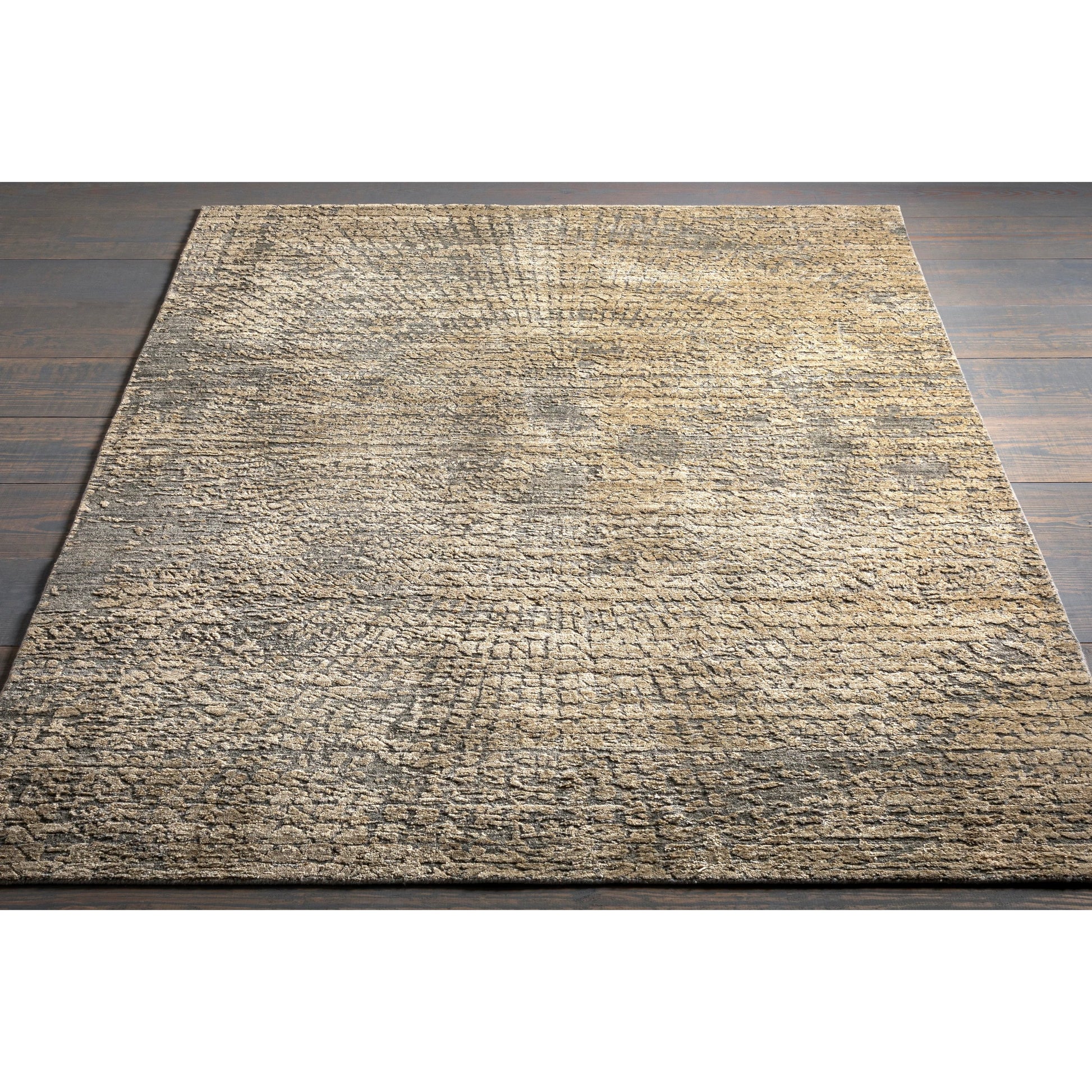 Lucknow Rug - 24186 by Surya in black, gray, mustard, beige. Made from 75% viscose, 25% wool in a unique style.
