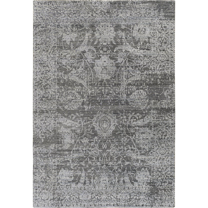 Lucknow Rug - 25225 by Surya in charcoal, light slate, black. Made from 75% viscose, 25% wool in a unique style.