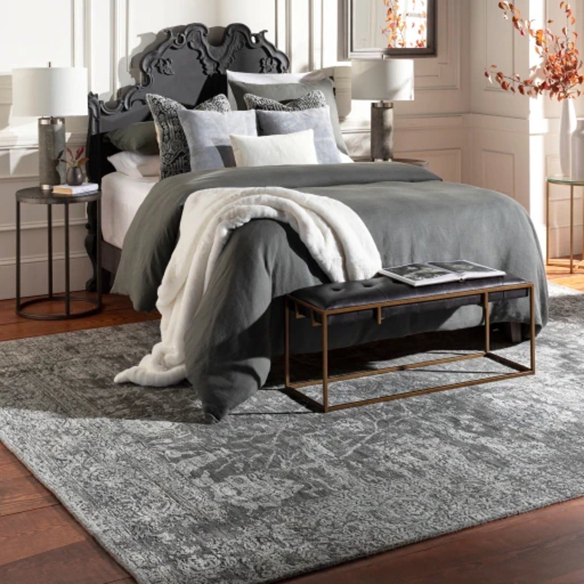 Lucknow Rug - 25225 by Surya in charcoal, light slate, black. Made from 75% viscose, 25% wool in a unique style.