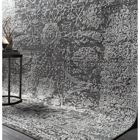 Lucknow Rug - 25225 by Surya in charcoal, light gray, black. Made from 75% viscose, 25% wool in a unique style.