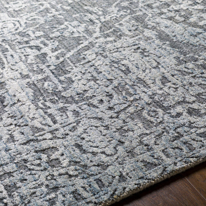 Lucknow Rug - 25225 by Surya in charcoal, light slate, black. Made from 75% viscose, 25% wool in a unique style.