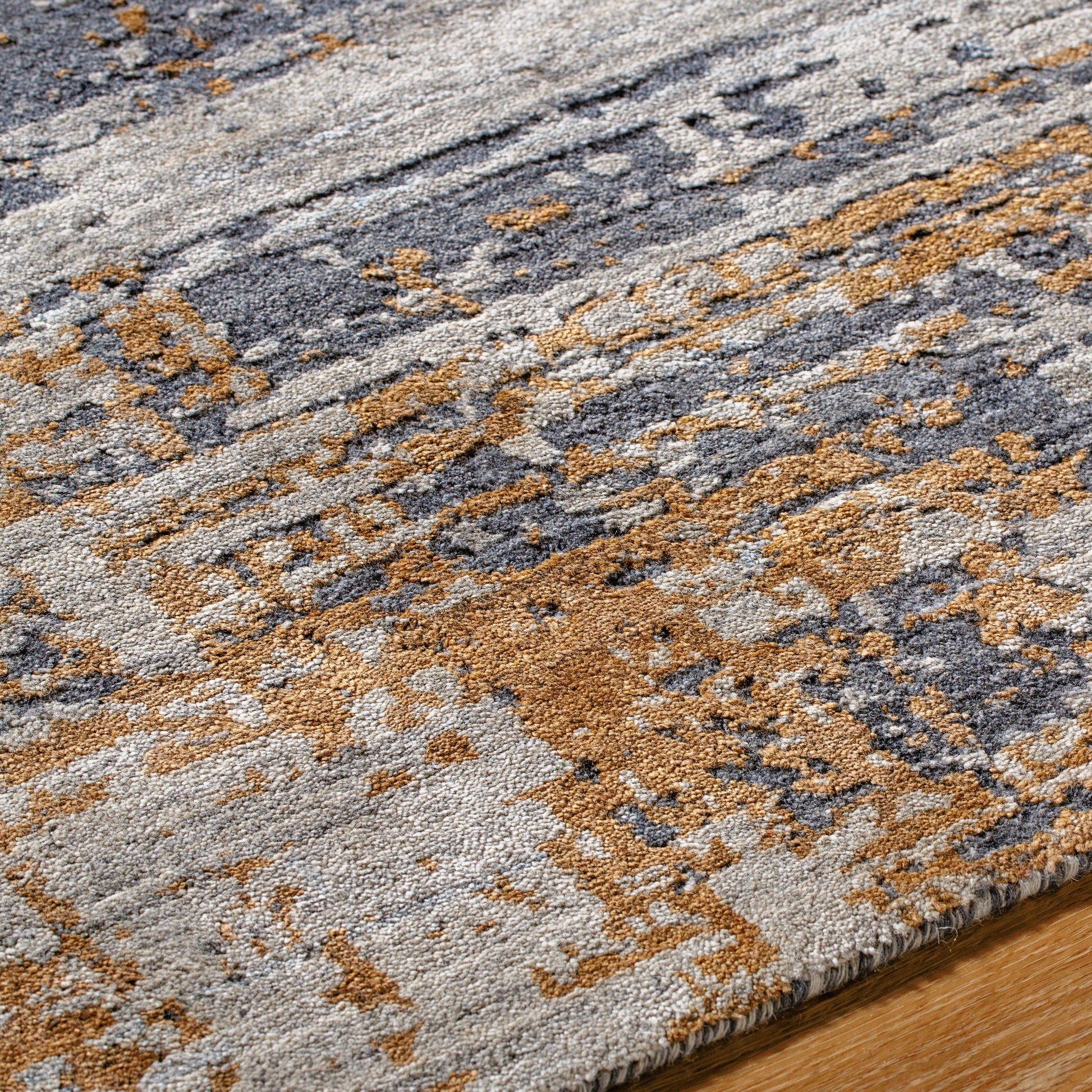 Lucknow Rug - 534690 by Surya in ochre, slate gray, ivory. Made from viscose, wool in a unique style.